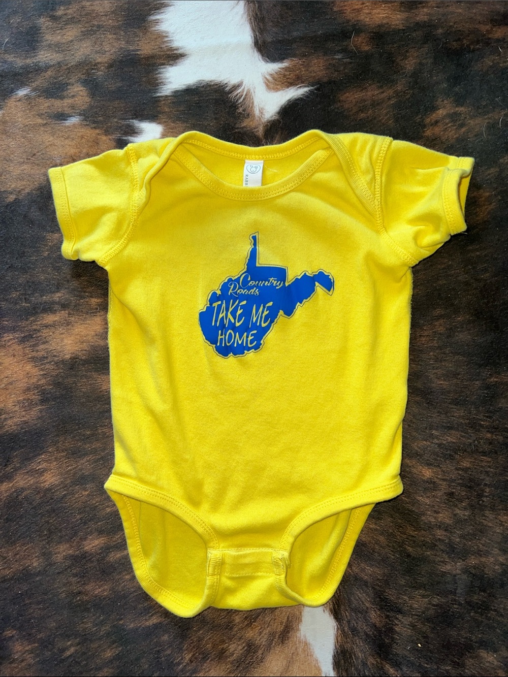 Rabbit Skins Yellow Baby Bodysuit with Blue 'Take Me Home' Graphic